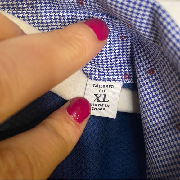 Robert Graham Tailored Fit Blue Grid Dot Button Front Collared Shirt Size XL - Picture 8 of 9